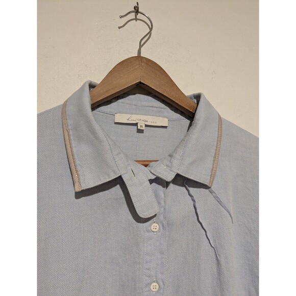 Ken Okada Paris Womens XL Blue LS Shirt Asymmetrical Pleats Designer Unique - Picture 7 of 7